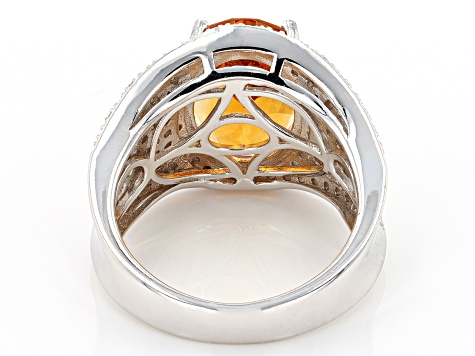 Pre-Owned Golden Citrine Rhodium Over Sterling Silver Ring 5.70ctw
