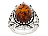 Pre-Owned Oval Amber Sterling Silver Ring