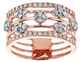 Pre-Owned White Diamond 10k Rose Gold 5-Row Band Ring 0.75ctw
