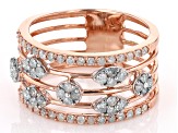 Pre-Owned White Diamond 10k Rose Gold 5-Row Band Ring 0.75ctw