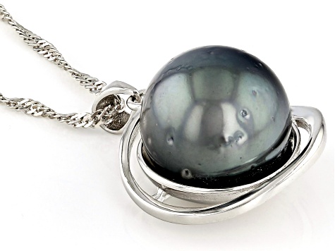 Pre-Owned Cultured Tahitian Pearl Rhodium Over Sterling Silver Pendant And Chain