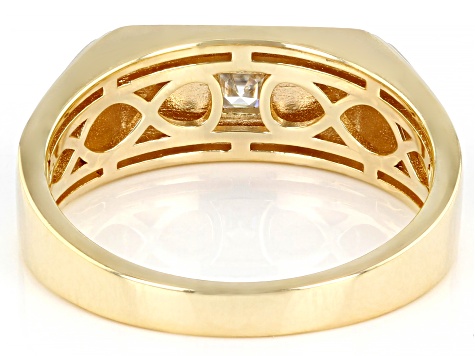 Pre-Owned Moissanite 14k yellow gold and rhodium over silver two tone mens solitaire ring .44ct DEW.