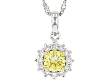 Picture of Pre-Owned Yellow and colorless moissanite platineve halo pendant 1.16ctw DEW.