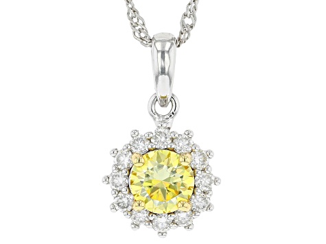 Pre-Owned Yellow and colorless moissanite platineve halo pendant 1 ...