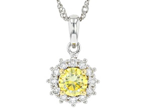 Pre-Owned Yellow and colorless moissanite platineve halo pendant 1.16ctw DEW.