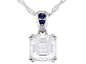 Pre-Owned Moissanite and blue sapphire platineve pendant 2.96ct DEW.