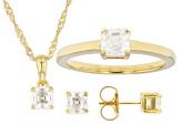 Pre-Owned Moissanite 14k Yellow Gold Over Silver Ring, Stud Earrings, and Pendant with Chain Set 1.2