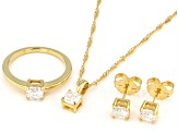 Pre-Owned Moissanite 14k Yellow Gold Over Silver Ring, Stud Earrings, and Pendant with Chain Set 1.2