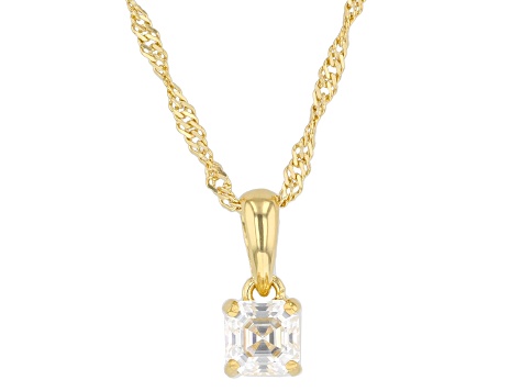 Pre-Owned Moissanite 14k Yellow Gold Over Silver Ring, Stud Earrings, and Pendant with Chain Set 1.2