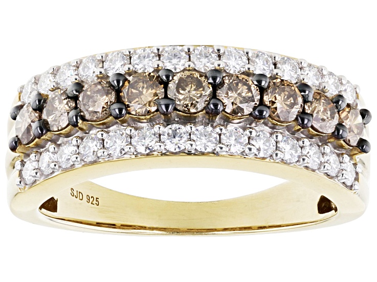 Pre-Owned Moissanite And Champagne Diamond 14k Yellow Gold Over Sterling Silver Ring 1.22ctw DEW.