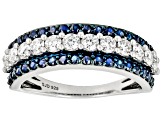 Pre-Owned Moissanite And Blue Sapphire Platineve Ring .72ctw D.E.W