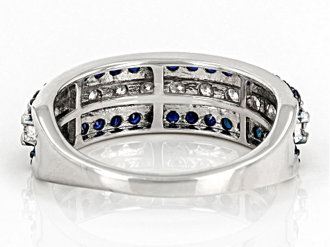 Pre-Owned Moissanite And Blue Sapphire Platineve Ring .72ctw D.E.W