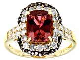 Pre-Owned Pink Tourmaline With White And Champagne Diamond 14k Yellow Gold Halo Ring 2.89ctw