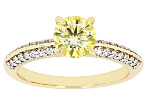 Pre-Owned Yellow and colorless moissanite 14k yellow gold over sterling silver ring 1.32ctw DEW.