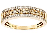 Pre-Owned Champagne And White Diamond 10k Yellow Gold Band Ring 0.50ctw