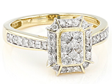 Pre-Owned White Diamond 10k Yellow Gold Halo Ring 0.50ctw