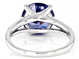Pre-Owned Blue And White Cubic Zirconia Rhodium Over Sterling Silver Ring 5.62ctw