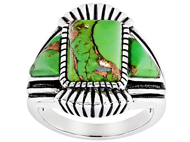 Pre-Owned Green Turquoise Rhodium Over Sterling Silver Ring