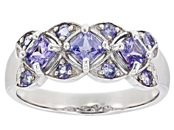 Picture of Pre-Owned Blue Tanzanite Rhodium Over Sterling Silver Band Ring 0.79ctw