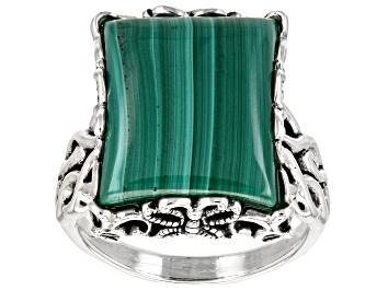 Picture of Pre-Owned Green Malachite Sterling Silver Solitaire Ring