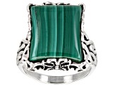 Pre-Owned Green Malachite Sterling Silver Solitaire Ring