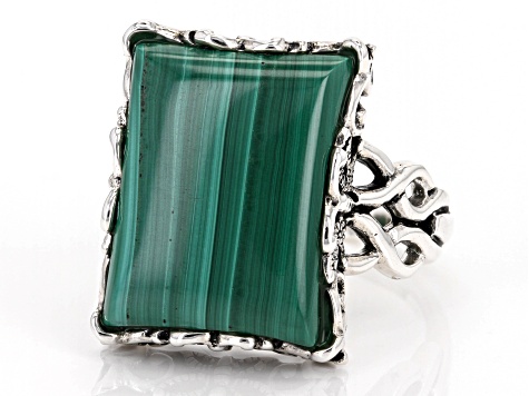 Pre-Owned Green Malachite Sterling Silver Solitaire Ring