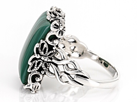 Pre-Owned Green Malachite Sterling Silver Solitaire Ring