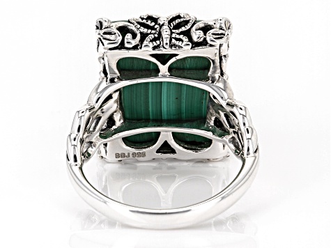 Pre-Owned Green Malachite Sterling Silver Solitaire Ring