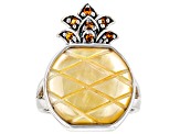 Pre-Owned Yellow Mother-Of-Pearl Sterling Silver Pineapple Ring 0.03ctw.