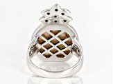 Pre-Owned Yellow Mother-Of-Pearl Sterling Silver Pineapple Ring 0.03ctw.