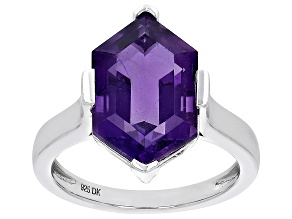 Pre-Owned Amethyst Rhodium Over Sterling Silver Solitaire Ring 5.10ct
