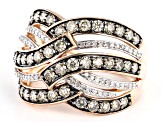 Pre-Owned Champagne And White Diamond 10k Rose Gold Crossover Ring 1.50ctw