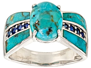 Pre-Owned Blue Turquoise Rhodium Over Silver Ring 0.23ctw