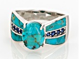 Pre-Owned Blue Turquoise Rhodium Over Silver Ring 0.23ctw