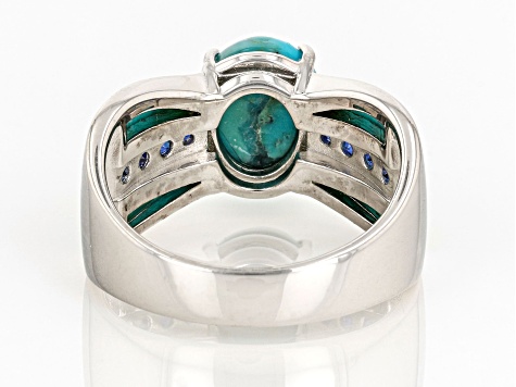 Pre-Owned Blue Turquoise Rhodium Over Silver Ring 0.23ctw