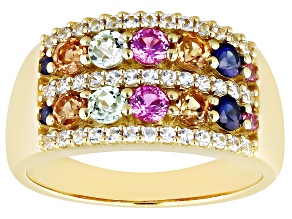 Pre-Owned Multi-Color Lab Created Sapphire 18k Yellow Gold Over Sterling Silver Ring 1.60ctw