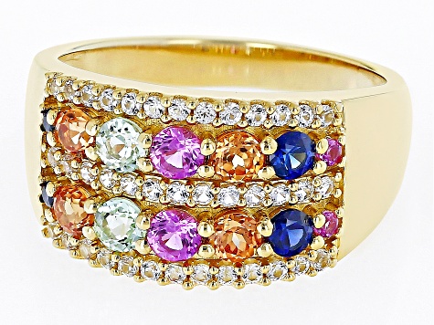 Pre-Owned Multi-Color Lab Created Sapphire 18k Yellow Gold Over Sterling Silver Ring 1.60ctw