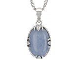 Pre-Owned Blue Angelite Rhodium Over Sterling Silver Pendant With Chain