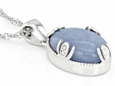 Pre-Owned Blue Angelite Rhodium Over Sterling Silver Pendant With Chain