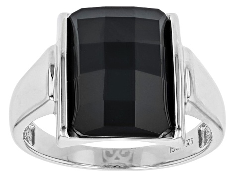 Pre-Owned Black Onyx Rhodium Over Sterling Silver Ring