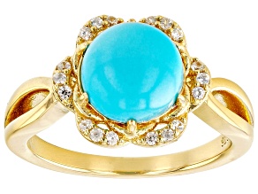Pre-Owned Blue Sleeping Beauty Turquoise 18k Yellow Gold Over Sterling Silver Ring 0.15ctw