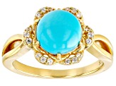 Pre-Owned Blue Sleeping Beauty Turquoise 18k Yellow Gold Over Sterling Silver Ring 0.15ctw