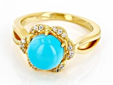 Pre-Owned Blue Sleeping Beauty Turquoise 18k Yellow Gold Over Sterling Silver Ring 0.15ctw