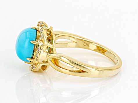 Pre-Owned Blue Sleeping Beauty Turquoise 18k Yellow Gold Over Sterling Silver Ring 0.15ctw