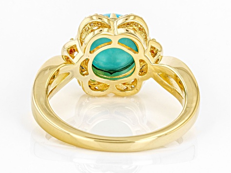 Pre-Owned Blue Sleeping Beauty Turquoise 18k Yellow Gold Over Sterling Silver Ring 0.15ctw