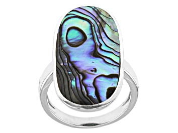 Picture of Pre-Owned Multicolor Abalone Shell Rhodium Over Sterling Silver Solitaire Ring