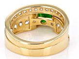 Pre-Owned Green Chrome Diopside with White Zircon 18k Yellow Gold Over Sterling Silver Set of 2 Ring