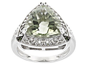 Pre-Owned Green Prasiolite Rhodium Over Sterling Silver Ring 4.26ctw