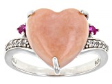 Pre-Owned Pink Opal Rhodium Over Silver Heart Ring 0.19ctw