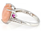 Pre-Owned Pink Opal Rhodium Over Silver Heart Ring 0.19ctw